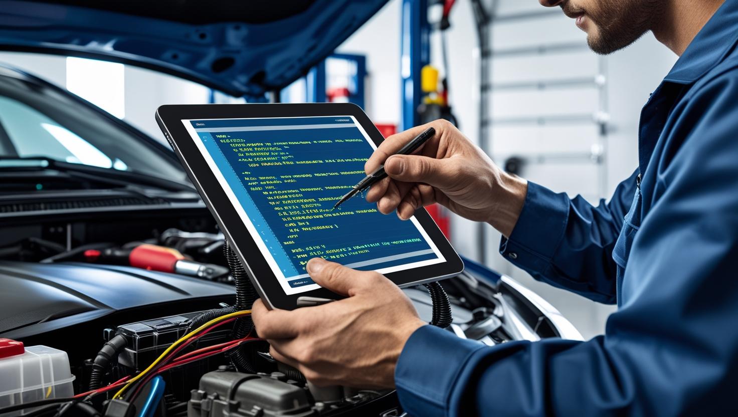 reprogrammation moteur sur une voiture avec tablette a l'appui